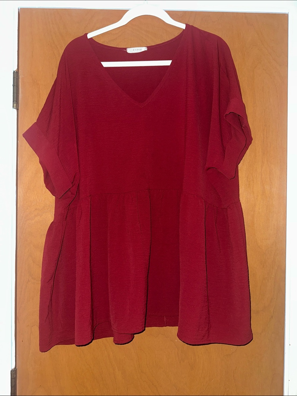 entro Wine Red V-Neck Peplum Tunic